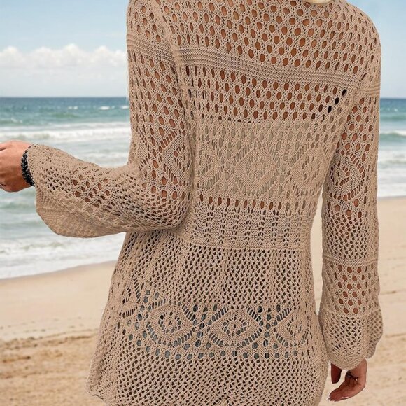 Women’s Crochet Kimono Cover Up Beach Wear Open Front Swim Wrap S-XXL - Picture 5 of 5